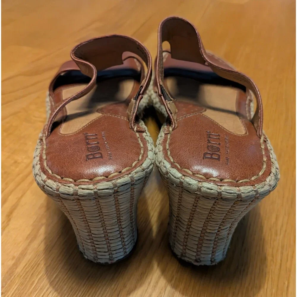Born Drillers Sandals Womens 9 40.5 M W Brown Leather Espadrille Wedge Open Toe